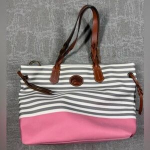 Striped Pink and Gray Tote Bag Dooney and Bourke